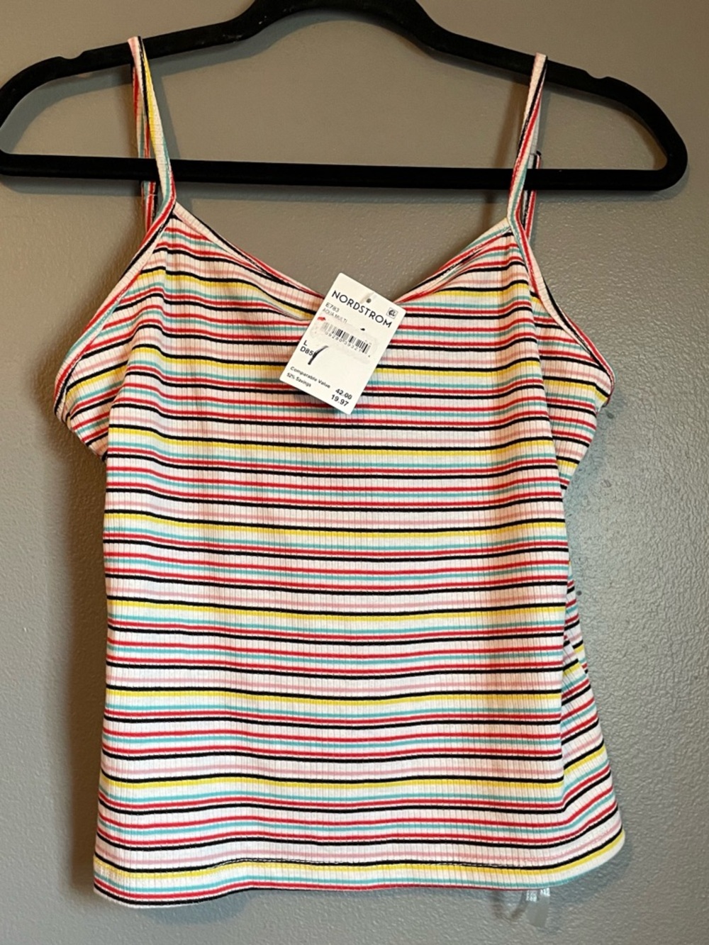 NWT Cotton Emporium Sz Large Women’s Grey Striped Stretchy Tank top Ret $42!